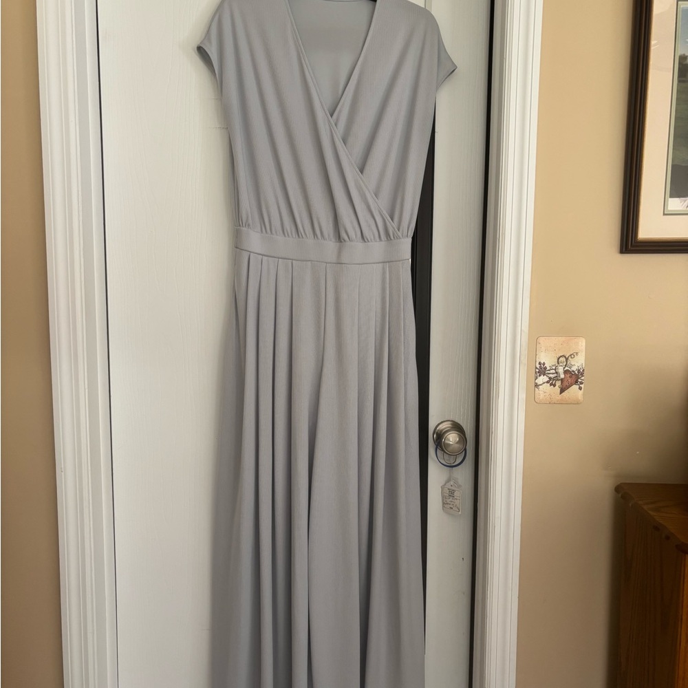 HALARA Silver-Gray Wide-Leg Jumpsuit with Wrap V-Neck